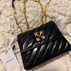Off-White Black Quilted Leather Chain Shoulder Bag with Gold Hardware BRAND NEW